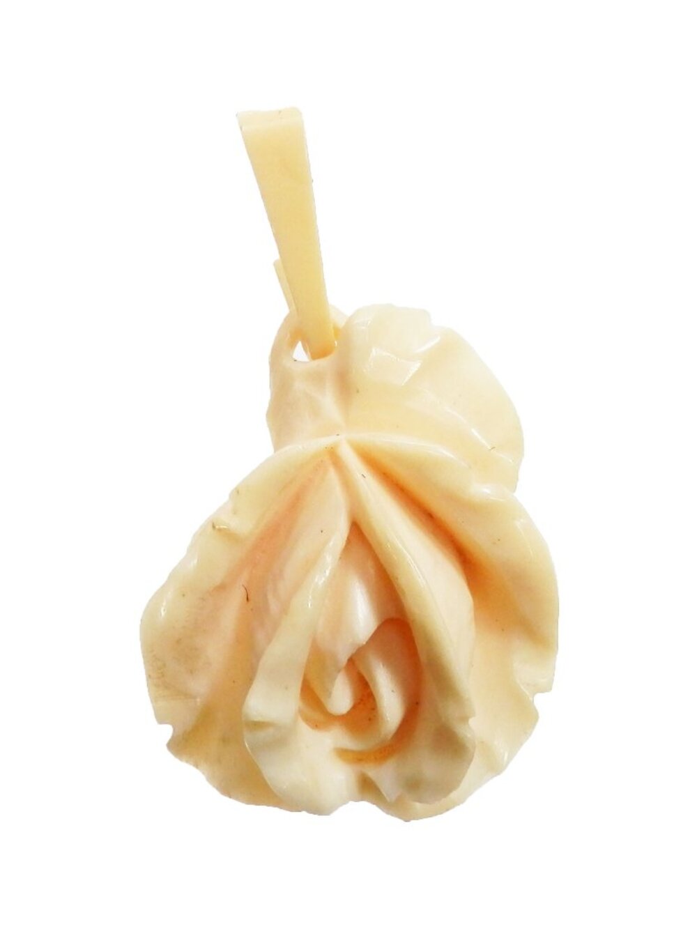 Vintage Carved White Bovine Bone Rose Flower Necklace Pendant 1.25"